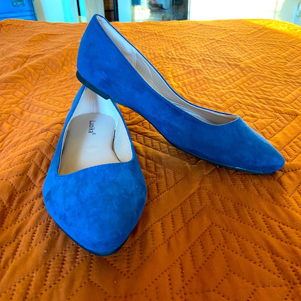 Classic navy blue pointed toe ballet flats